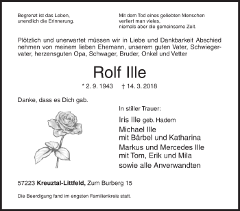 Traueranzeige von Rolf Ille von Siegener Zeitung