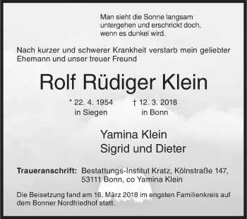 Traueranzeige von Rolf Rüdiger Klein von Siegener Zeitung