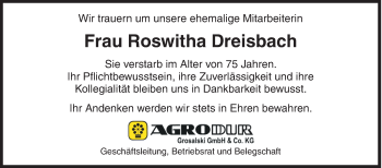 Traueranzeige von Roswitha Dreisbach von Siegener Zeitung