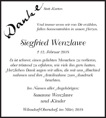 Traueranzeige von Siegfried Wenzlawe von Siegener Zeitung