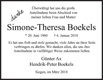 Traueranzeige von Simone-Theresa Boekels von Siegener Zeitung