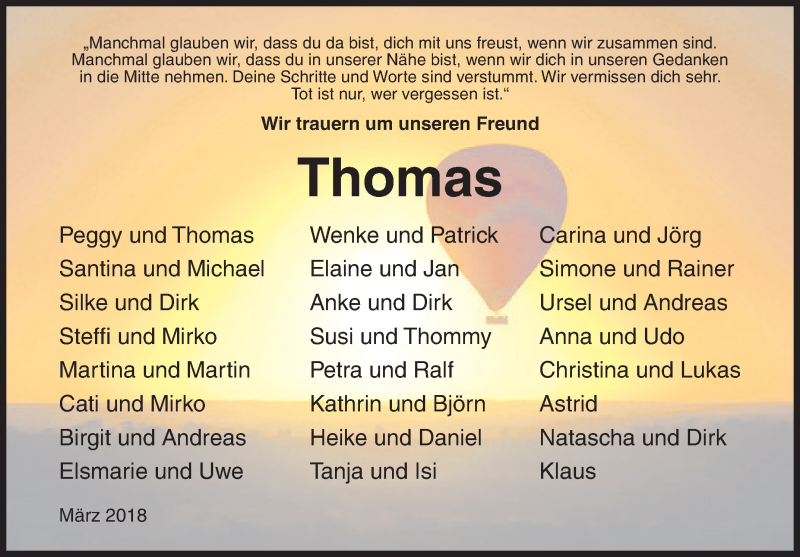  Traueranzeige für Thomas Kuchinke vom 06.03.2018 aus Siegener Zeitung