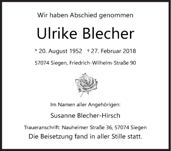Traueranzeige von Ulrike Blecher von Siegener Zeitung