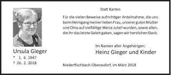 Traueranzeige von Ursula Gieger von Siegener Zeitung