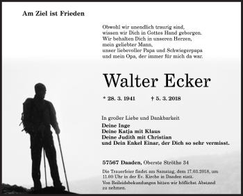 Traueranzeige von Walter Ecker von Siegener Zeitung