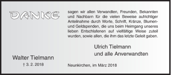 Traueranzeige von Walter Tielmann von Siegener Zeitung