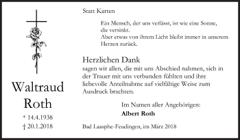 Traueranzeige von Waltraud Roth von Siegener Zeitung