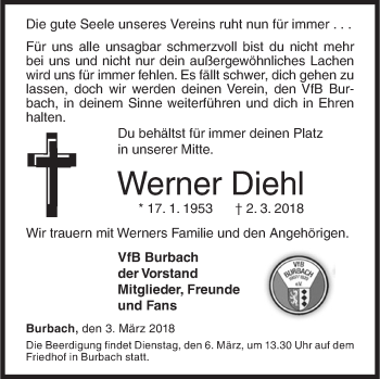 Traueranzeige von Werner Diehl von Siegener Zeitung