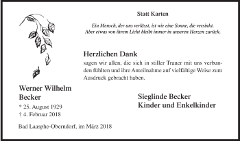 Traueranzeige von Werner Wilhelm Becker von Siegener Zeitung