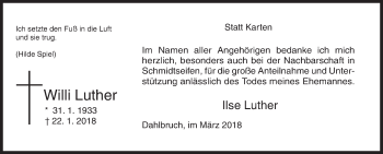 Traueranzeige von Willi Luther von Siegener Zeitung