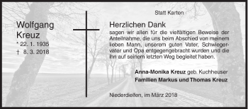 Traueranzeige von Wolfgang Kreuz von Siegener Zeitung