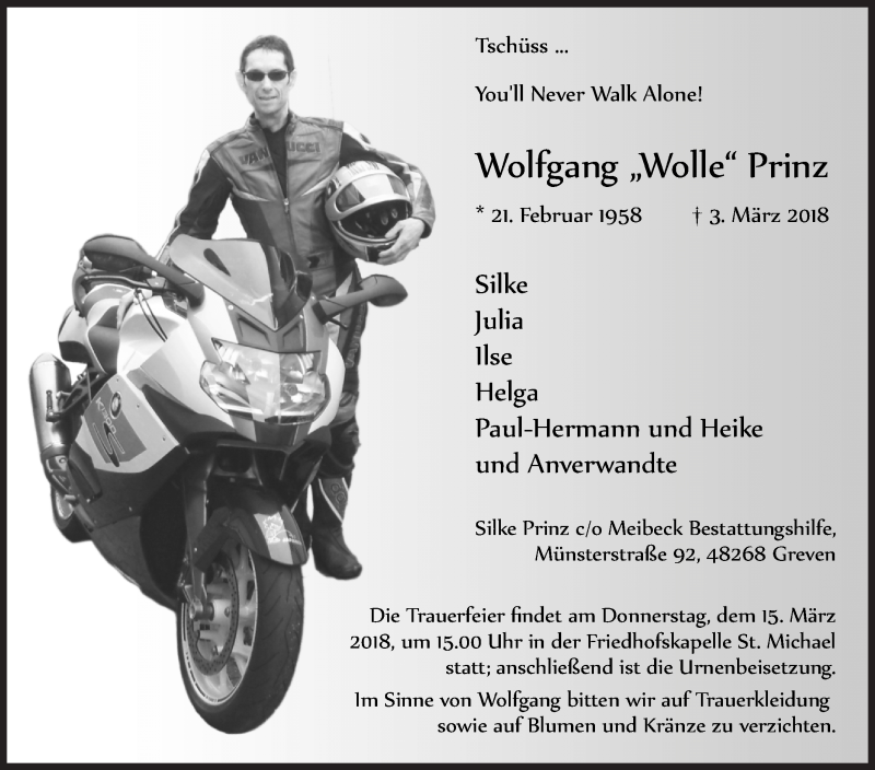  Traueranzeige für Wolfgang  Prinz vom 10.03.2018 aus Siegener Zeitung