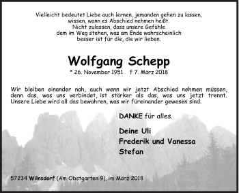 Traueranzeige von Wolfgang Schepp von Siegener Zeitung