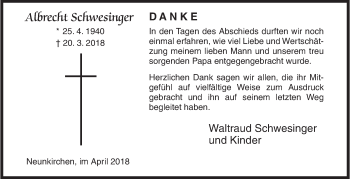 Traueranzeige von Albrecht Schwesinger von Siegener Zeitung