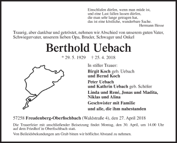 Traueranzeige von Berthold Uebach von Siegener Zeitung