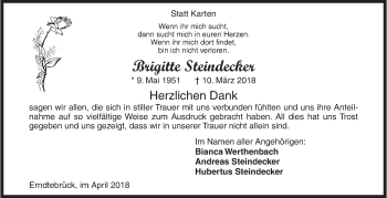 Traueranzeige von Brigitte Steindecker von Siegener Zeitung