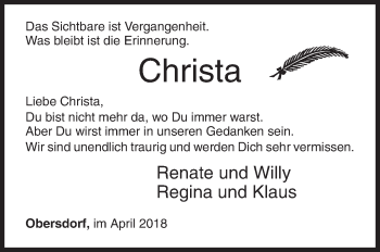 Traueranzeige von Christa  von Siegener Zeitung