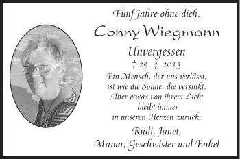 Traueranzeige von Conny Wiegmann von Siegener Zeitung