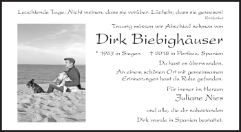 Traueranzeige von Dirk Biebighäuser von Siegener Zeitung