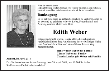 Traueranzeige von Edith Weber von Siegener Zeitung