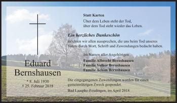 Traueranzeige von Eduard Bernshausen von Siegener Zeitung