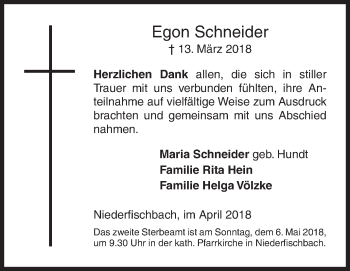 Traueranzeige von Egon Schneider von Siegener Zeitung