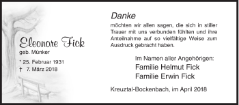 Traueranzeige von Eleonore Fick von Siegener Zeitung