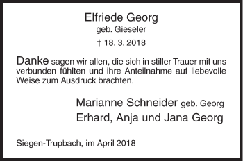Traueranzeige von Elfriede Georg von Siegener Zeitung