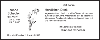 Traueranzeige von Elfriede Schedler von Siegener Zeitung