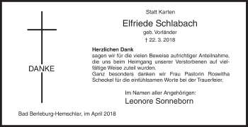 Traueranzeige von Elfriede Schlabach von Siegener Zeitung