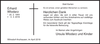 Traueranzeige von Erhard Wlodarz von Siegener Zeitung