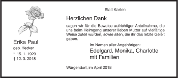Traueranzeige von Erika Paul von Siegener Zeitung
