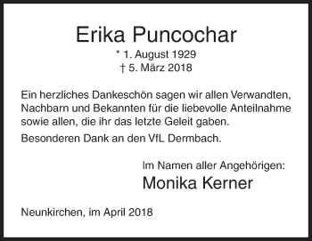 Traueranzeige von Erika Puncochar von Siegener Zeitung
