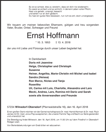 Traueranzeige von Ernst Hoffmann von Siegener Zeitung
