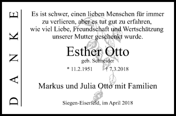 Traueranzeige von Esther Otto von Siegener Zeitung