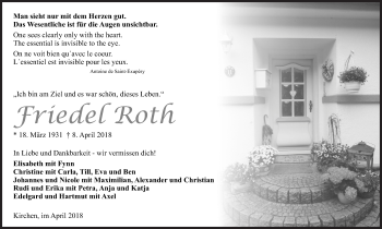 Traueranzeige von Friedel Roth von Siegener Zeitung