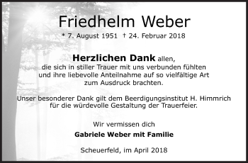 Traueranzeige von Friedhelm Weber von Siegener Zeitung