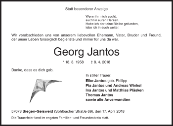 Traueranzeige von Georg Jantos von Siegener Zeitung