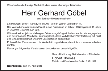 Traueranzeige von Gerhard Göbel von Siegener Zeitung