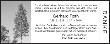 Traueranzeige von Gerhard Roth von Siegener Zeitung