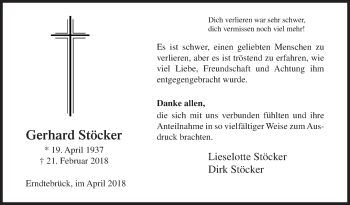 Traueranzeige von Gerhard Stöcker von Siegener Zeitung