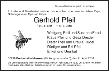 Traueranzeige von Gerhold Pfeil von Siegener Zeitung