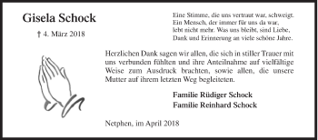 Traueranzeige von Gisela Schock von Siegener Zeitung