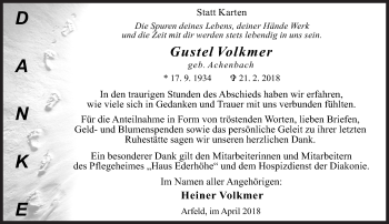 Traueranzeige von Gustel Volkmer von Siegener Zeitung