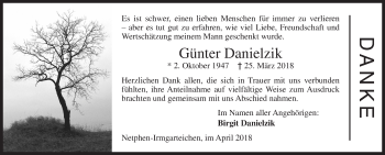 Traueranzeige von Günter Danielzik von Siegener Zeitung