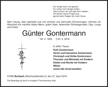 Traueranzeige von Günter Gontermann von Siegener Zeitung