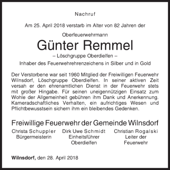 Traueranzeige von Günter Remmel von Siegener Zeitung