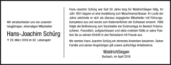 Traueranzeige von Hans-Joachim Schürg von Siegener Zeitung