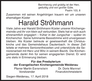 Traueranzeige von Harald Ströhmann von Siegener Zeitung