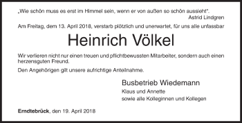 Traueranzeige von Heinrich Völkel von Siegener Zeitung